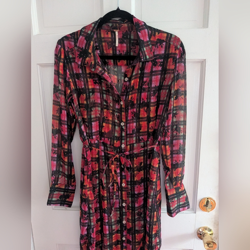 Free People Jerra Plaid Maxi Button Front Dress/Duster And Mini Dress Set - Picture 4 of 4